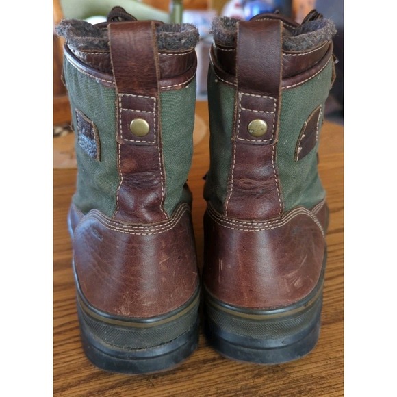 Vintage Clarks Green Canvas‎ Brown Leather Wool Lined Boots 11 M Waterproof main image 7